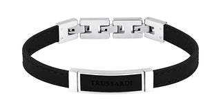 Trussardi Black Leather Bracelet for Men T-Leather Tjaxz05 