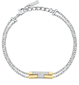 Trussardi Bracciale Doppio In Acciaio Bicolore Con Zirconi T-Logo Tjaxc27
