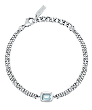 Trussardi Bracciale Doppio In Acciaio Con Zircone Blu T-Design Tjaxa25