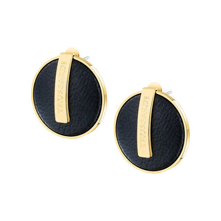 Trussardi Orecchini Unici Placcati In Oro Con Pelle Nera T-Round Tjayf01