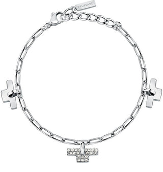 Trussardi Bracciale In Acciaio Senza Tempo Con Zirconi T-Logo Tjaxc25