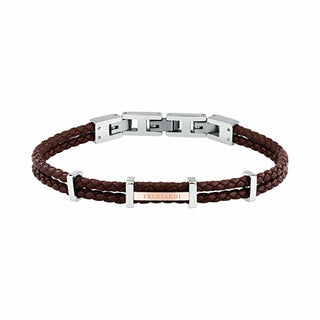 Trussardi Bracciale Da Uomo In Pelle Marrone Intrecciata T-Leather Tjaxz12