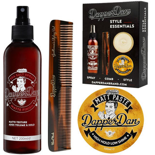 Dapper Dan Style Essentials Set – kit styling, pasta, spray e pettine, 100ml+200ml