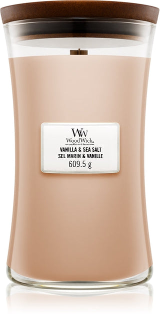 Woodwick Vanilla & Sea Salt candela profumata con stoppino in legno 609,5 g