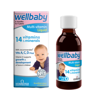 Vitabiotics Wellbaby , 14 vitamine e minerali, sviluppo di ossa e muscoli, vitamine, 150 ml