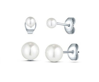 Vuch Set de pendientes de perlas de acero plateado Kruwen (2 pares de pendientes) 