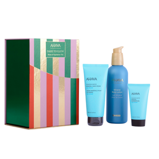 Trio Set Onda di Idratazione Ahava: Acqua del Mar Morto, vegano, idratante, crema per le mani, 100 ml + Acqua del Mar Morto, vegano, detergente e idratante, gel doccia, per tutti i tipi di pelle, 40 ml + Sea Kissed, lozione per il corpo idratante, 250 ml